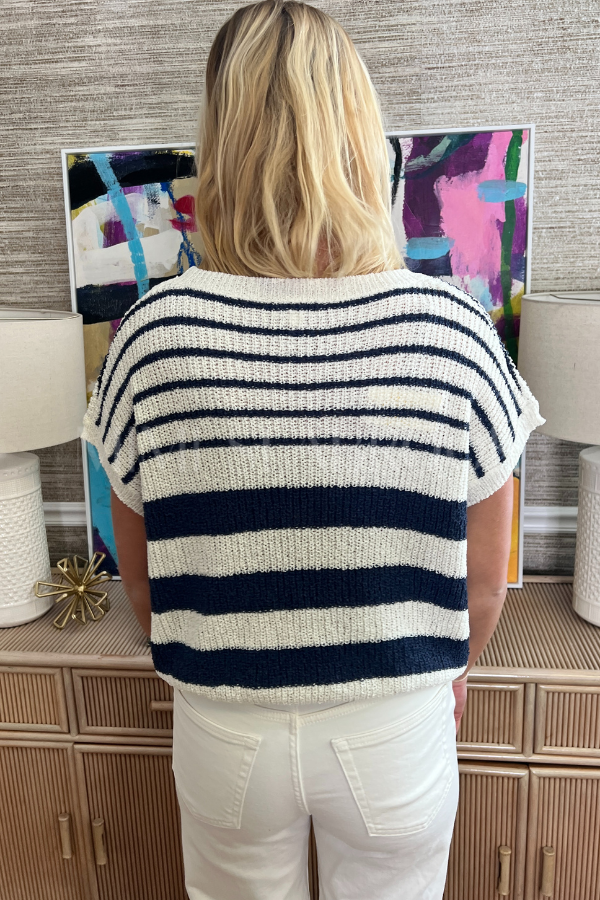 Marsha sweater top, off white/navy