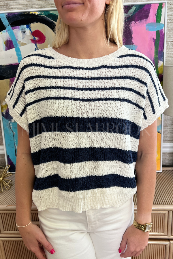 Marsha sweater top, off white/navy