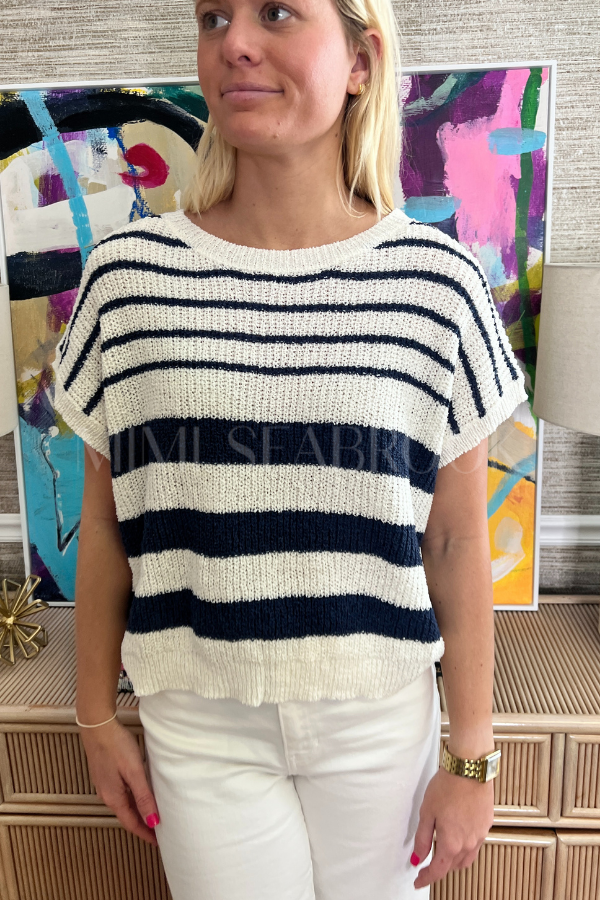 Marsha sweater top, off white/navy