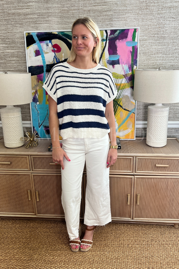 Marsha sweater top, off white/navy