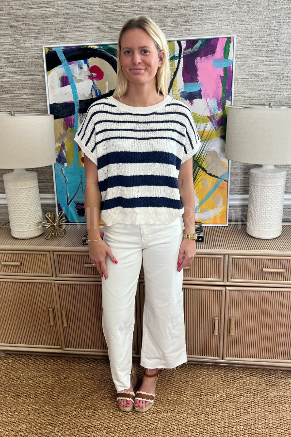 Marsha sweater top, off white/navy