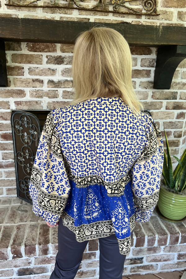 Mandarin Balloon Top, Cobalt by Oliphant