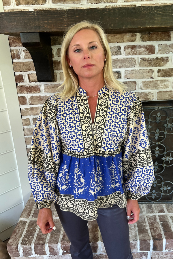 Mandarin Balloon Top, Cobalt by Oliphant