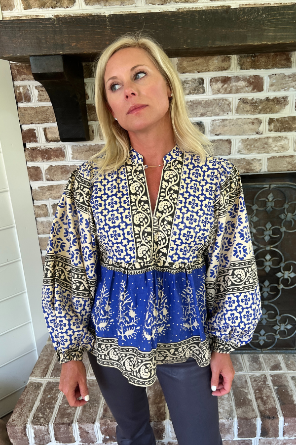 Mandarin Balloon Top, Cobalt by Oliphant