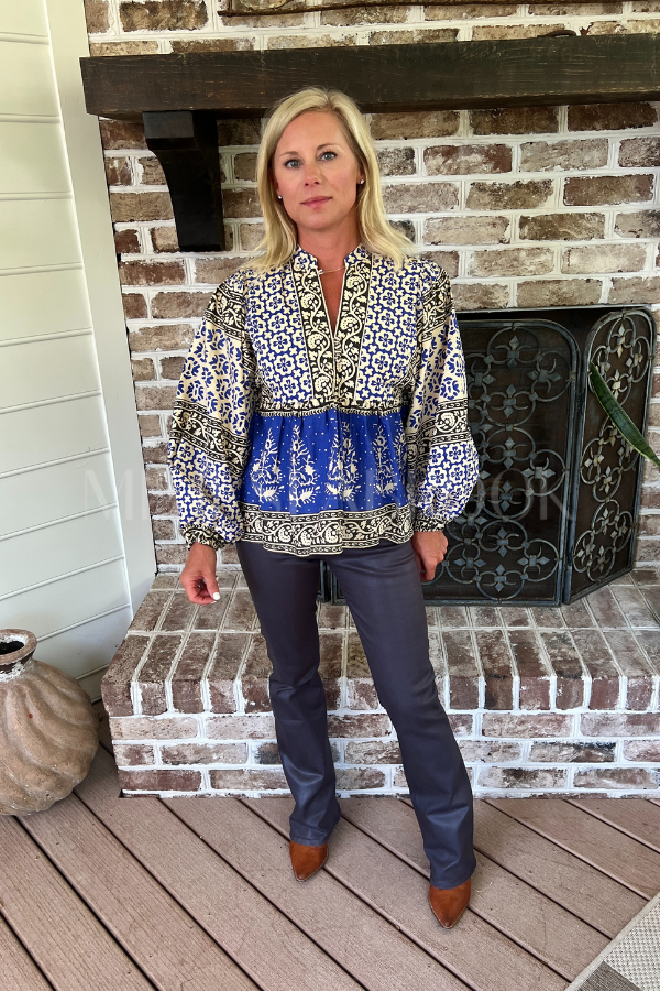Mandarin Balloon Top, Cobalt by Oliphant
