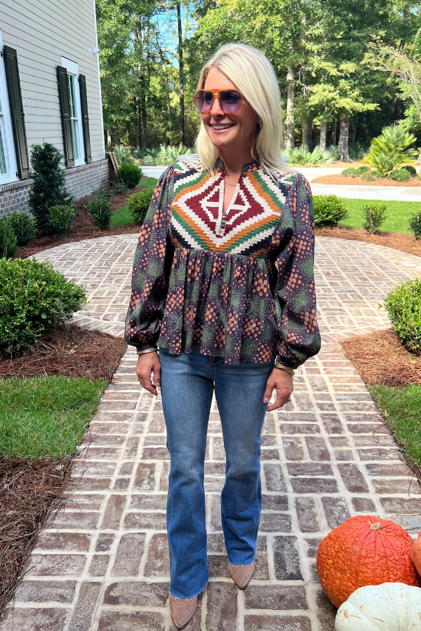 Mandarin Balloon Top, Matrix Green by Oliphant