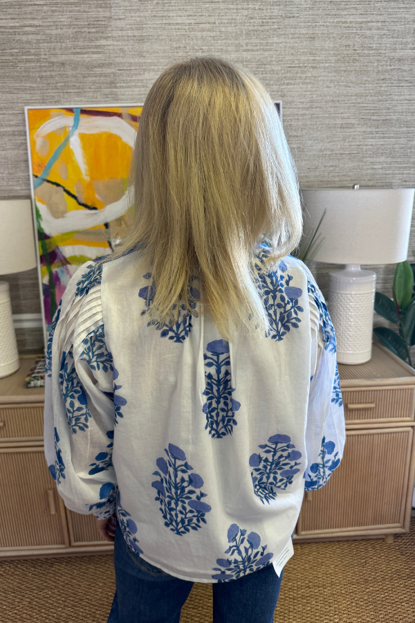 Mandarin Pintuck Blouse, Salvia Blue by Oliphant