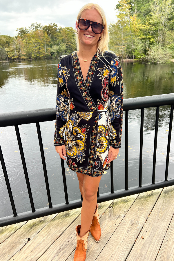 Maxi Floral Black Wrap Mini Dress by Farm Rio