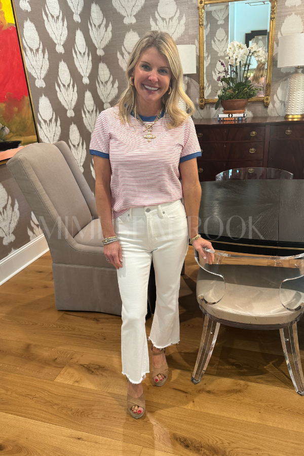 Meadors top, white/red