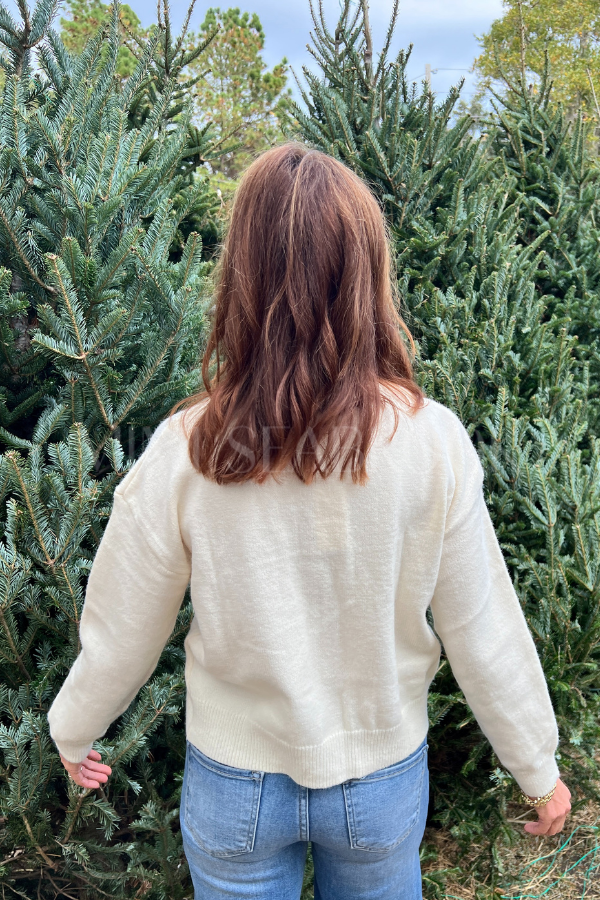 Merry Noel sweater, cream/red