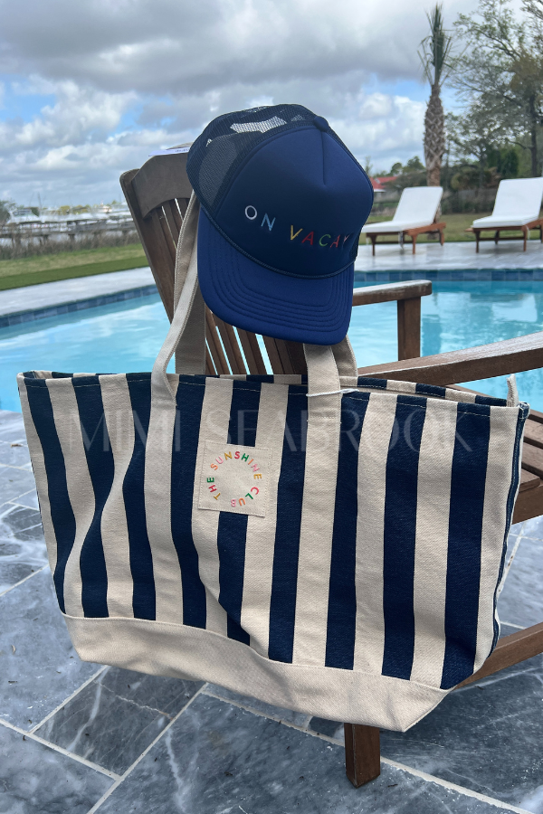 Navy Stripe Canvas Tote by Sunshine Tienda