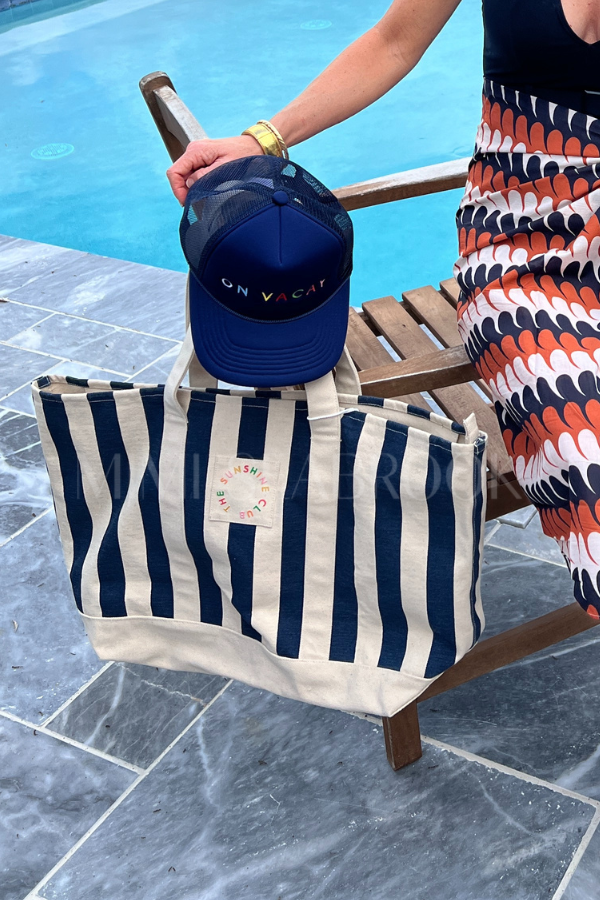 Navy Stripe Canvas Tote by Sunshine Tienda