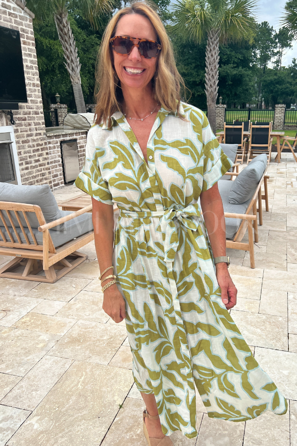 Oaklie dress, olive/white