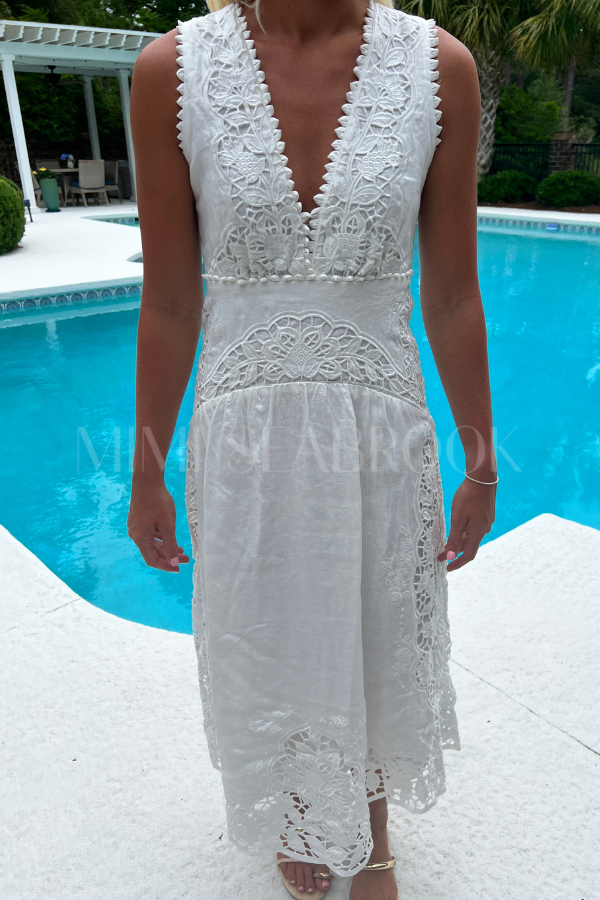 Off White Richilieur Midi Dress by Farm Rio