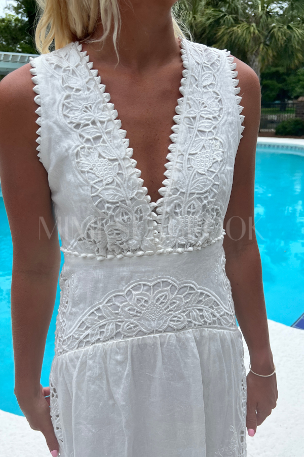 Off White Richilieur Midi Dress by Farm Rio