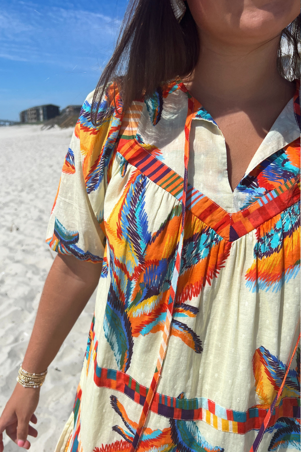 Orange Beach Dress, tropical print by King + Pitt