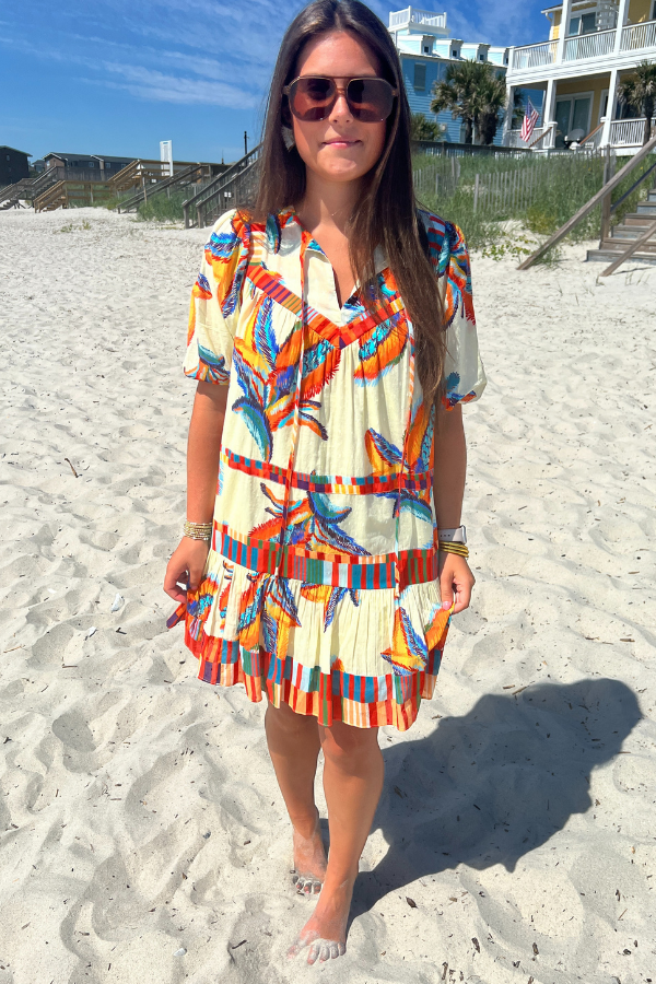 Orange Beach Dress, tropical print by King + Pitt