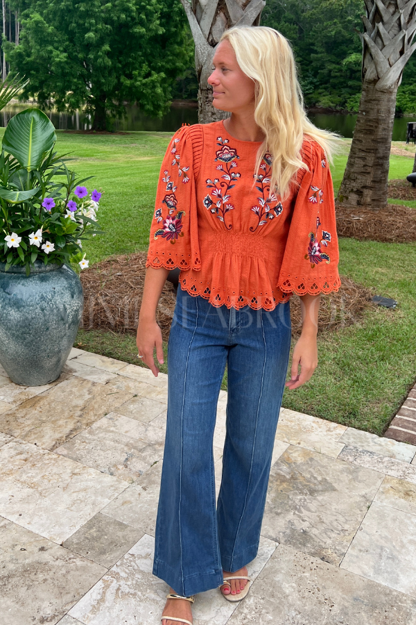 Orange Boho Flowers Blouse by Farm Rio