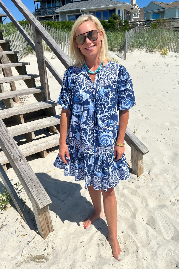 Orange Beach Dress, shell print by King + Pitt