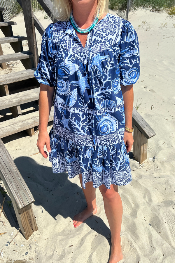 Orange Beach Dress, shell print by King + Pitt