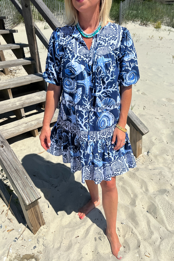 Orange Beach Dress, shell print by King + Pitt