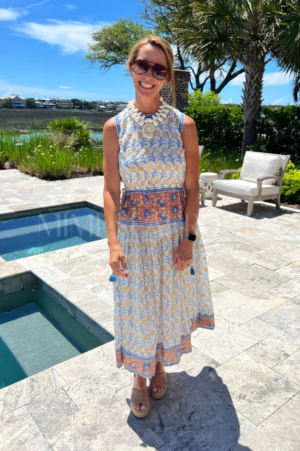 Piped Maxi Dress, Geneva Blue by Oliphant