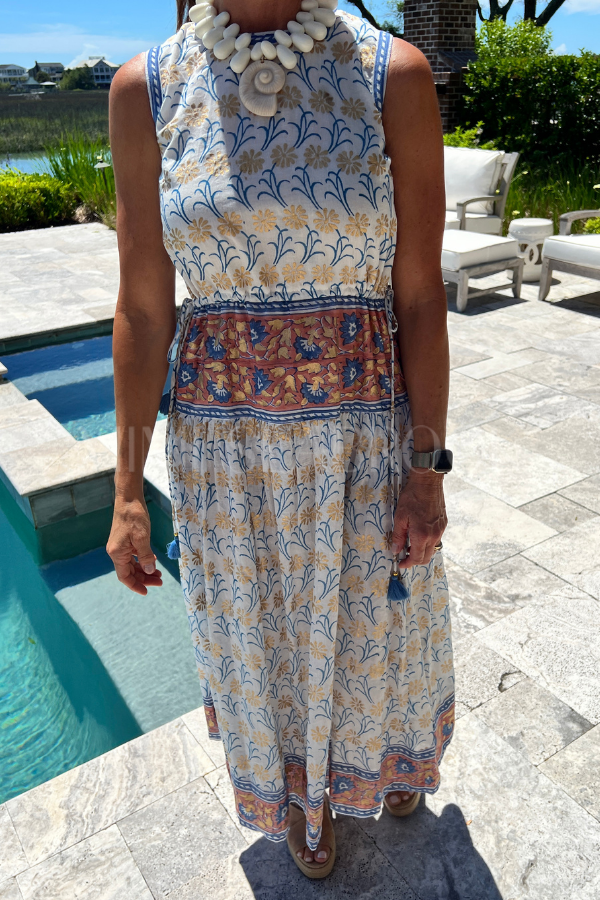 Piped Maxi Dress, Geneva Blue by Oliphant