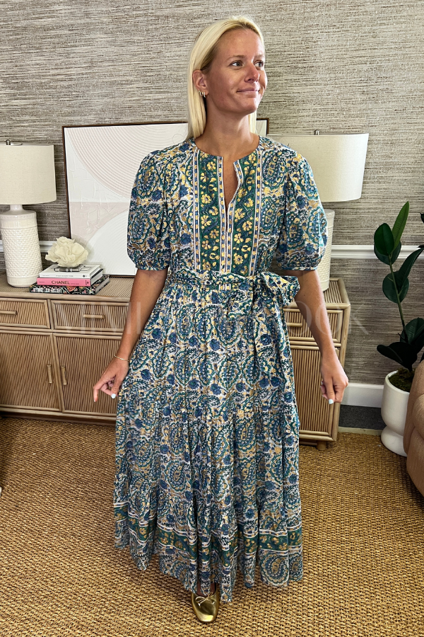 Puff Sleeve Maxi Dress, Izmir Teal by Oliphant