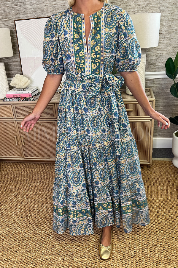 Puff Sleeve Maxi Dress, Izmir Teal by Oliphant