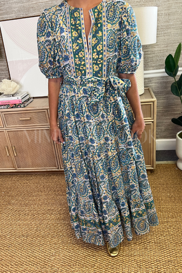 Puff Sleeve Maxi Dress, Izmir Teal by Oliphant