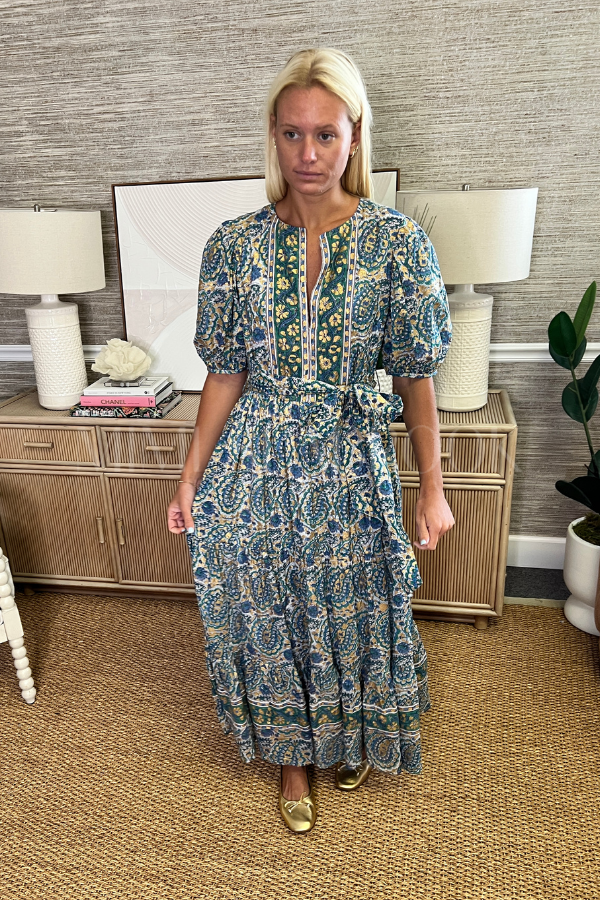 Puff Sleeve Maxi Dress, Izmir Teal by Oliphant
