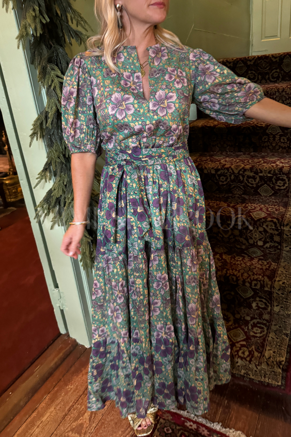 Puff Sleeve Maxi Dress, Matera Green by Oliphant