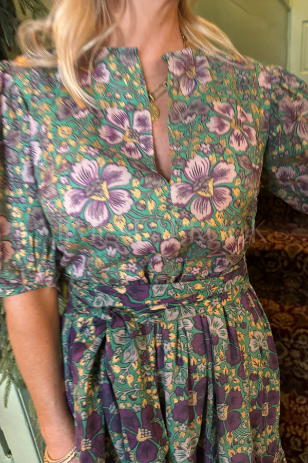 Puff Sleeve Maxi Dress, Matera Green by Oliphant