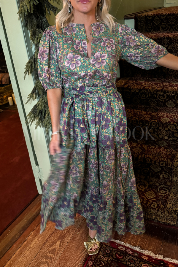 Puff Sleeve Maxi Dress, Matera Green by Oliphant