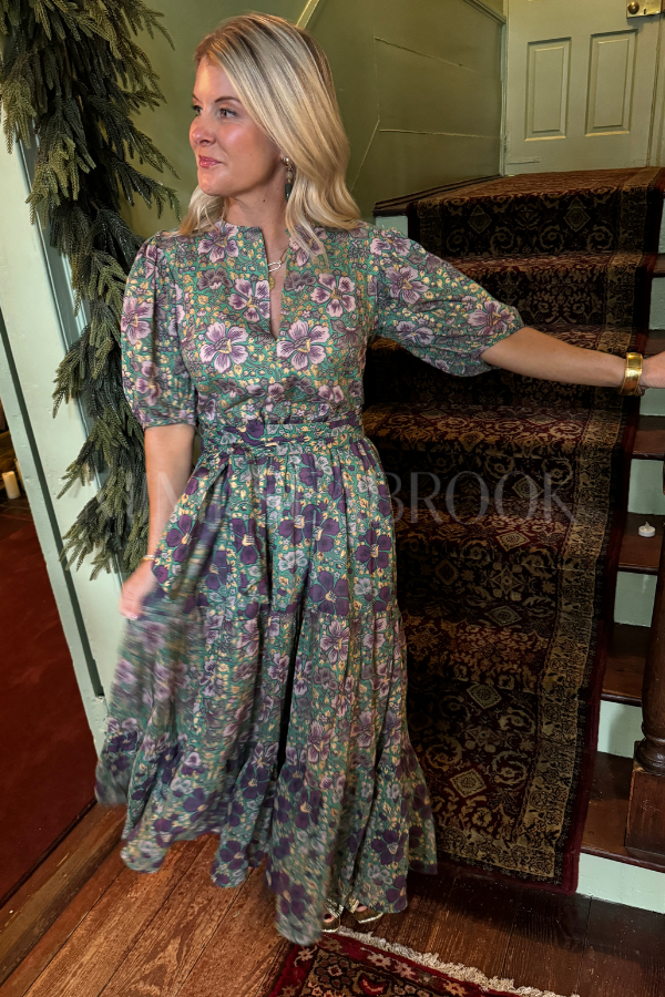 Puff Sleeve Maxi Dress, Matera Green by Oliphant