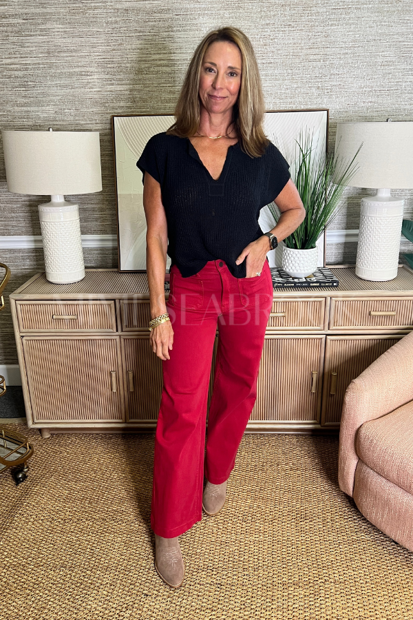 Reina denim jeans, dark red