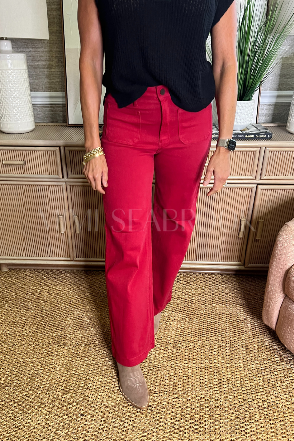 Reina denim jeans, dark red