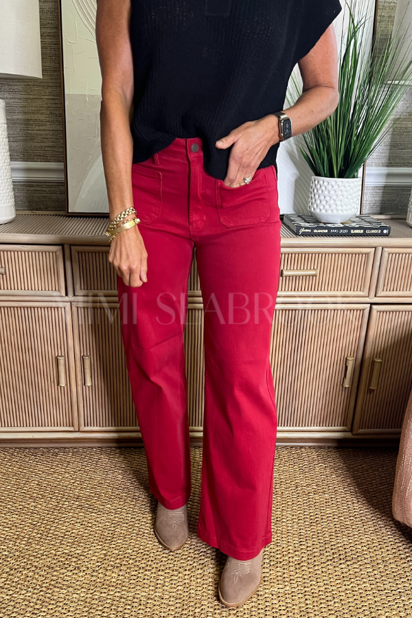 Reina denim jeans, dark red