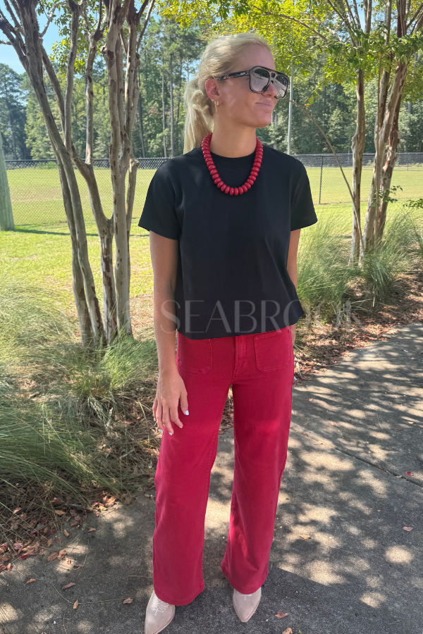 Reina high rise wide leg denim jeans, dark red