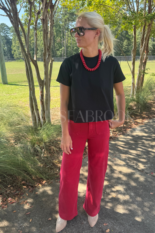 Reina high rise wide leg denim jeans, dark red