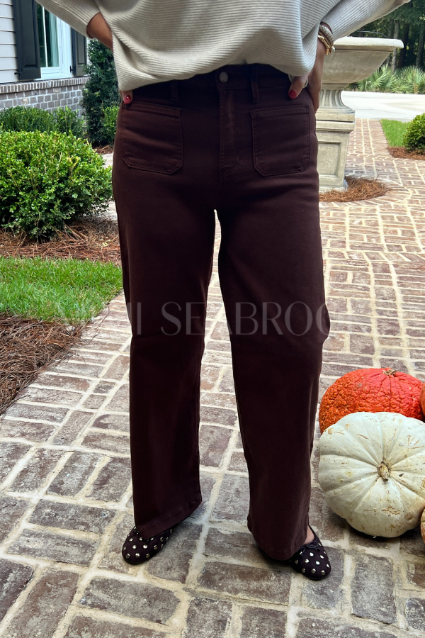 Reina high rise wide leg jeans, brown