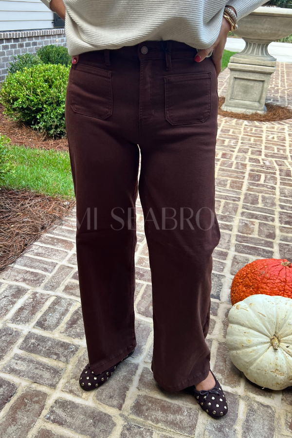 Reina high rise wide leg jeans, brown