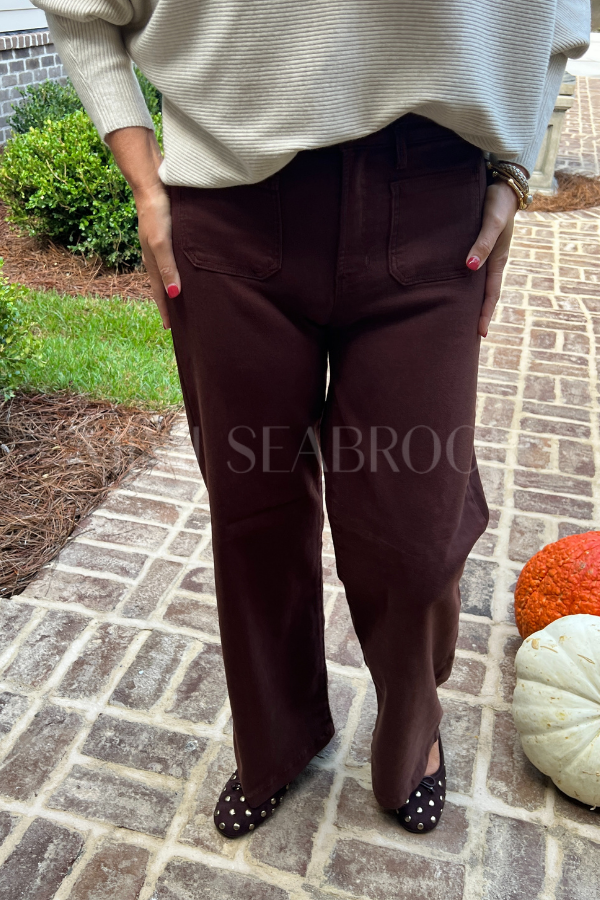 Reina high rise wide leg jeans, brown
