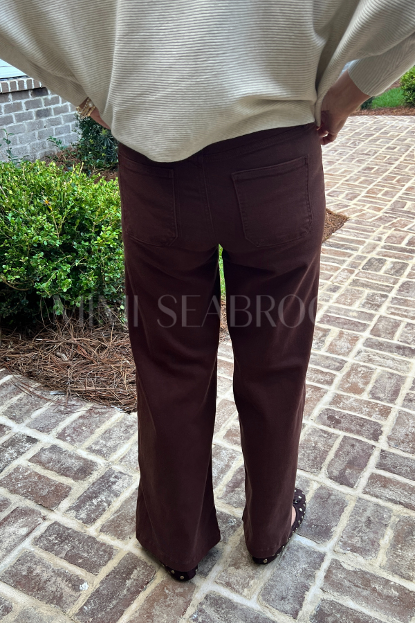 Reina high rise wide leg jeans, brown