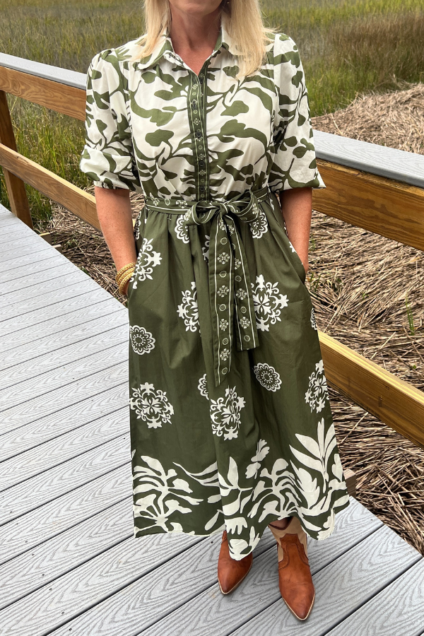 Remi Dress, olive foliage