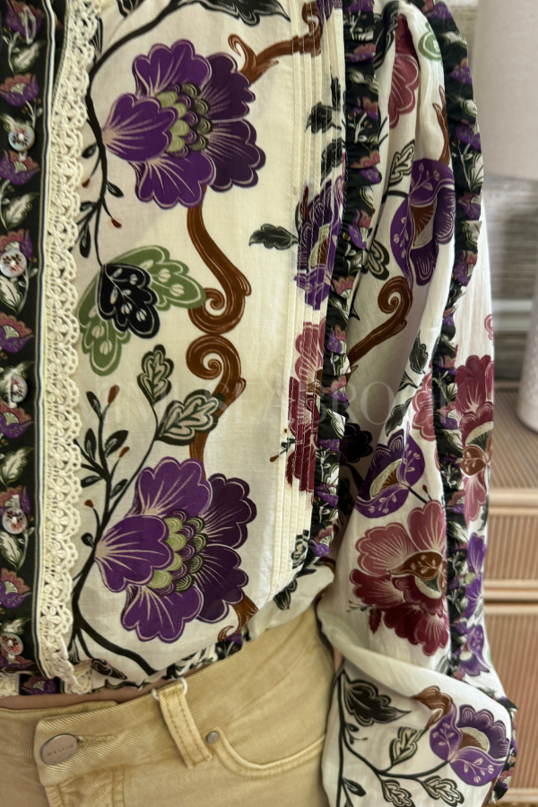 Rococo Flowers Cream Long Sleeve Blouse by Farm Rio