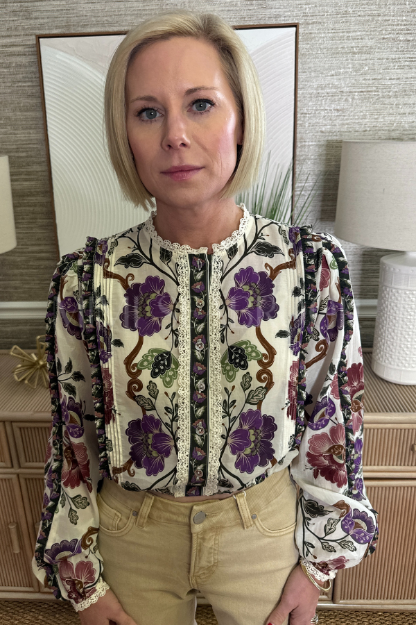 Rococo Flowers Cream Long Sleeve Blouse by Farm Rio