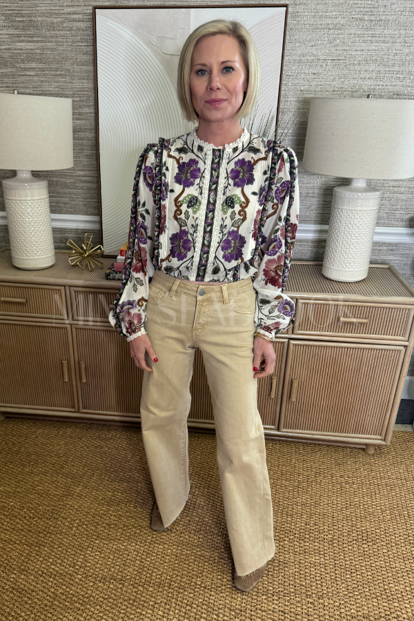 Rococo Flowers Cream Long Sleeve Blouse by Farm Rio