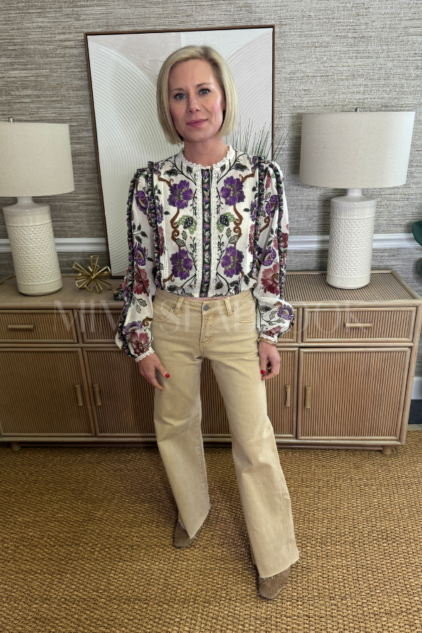 Rococo Flowers Cream Long Sleeve Blouse by Farm Rio