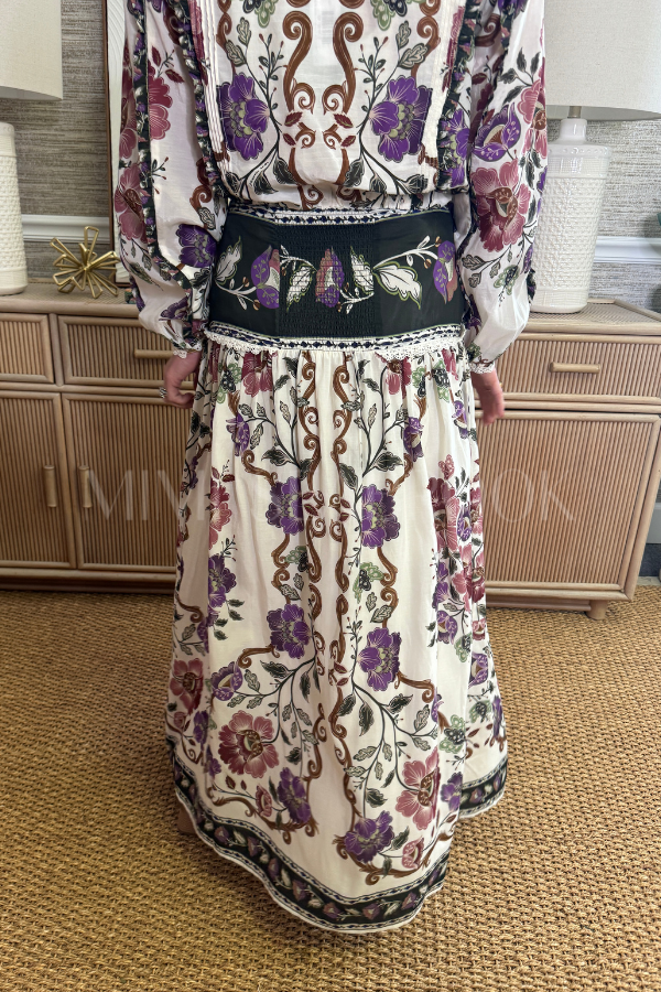 Rococo Flowers Cream Midi Skirt by Farm Rio